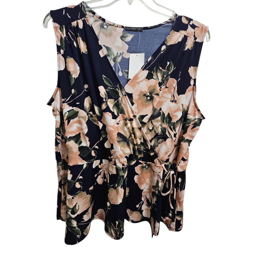 West Kei Black Floral V-Neck Top, Size 1X